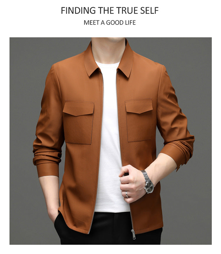 2026 Spring New Men's Jacket with Turn-Down Collar, Workwear Pockets, Short Style, Casual Top for Young and Middle-Aged Men, Trendy Men's Fashion