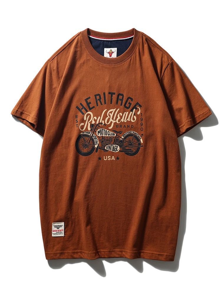 Summer men's American retro 220g technology sanding heavy industry wash cotton Ami khaji printed short sleeve solid color T-shirt