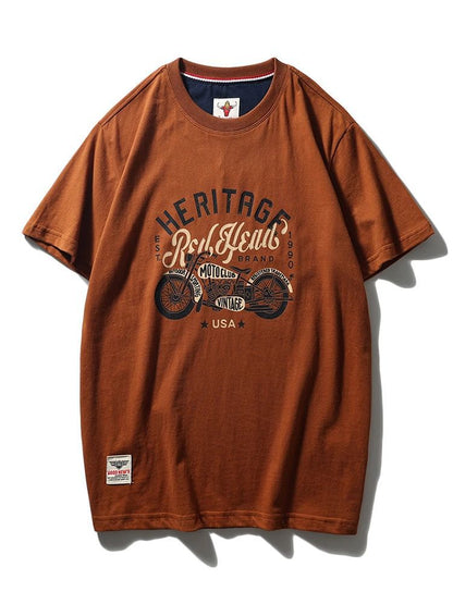 Summer men's American retro 220g technology sanding heavy industry wash cotton Ami khaji printed short sleeve solid color T-shirt