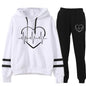 Cross-border foreign trade Europe and the United States electrocardiogram love printing long sleeve parallel bars striped sweater pants suit autumn and winter European size