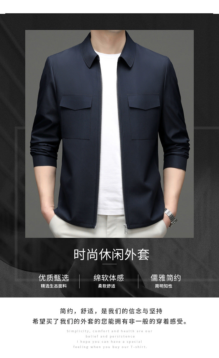 2026 Spring New Men's Jacket with Turn-Down Collar, Workwear Pockets, Short Style, Casual Top for Young and Middle-Aged Men, Trendy Men's Fashion