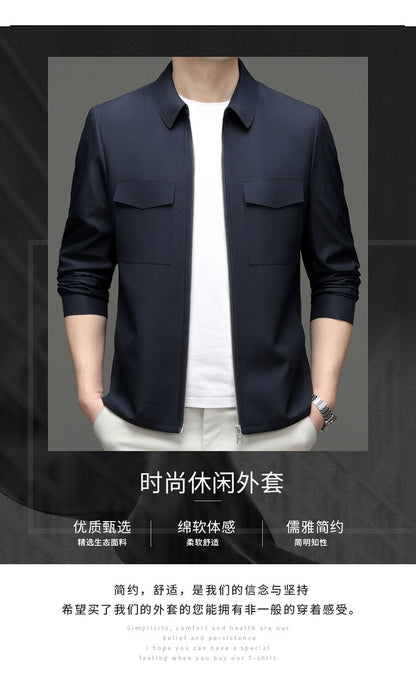 2026 Spring New Men's Jacket with Turn-Down Collar, Workwear Pockets, Short Style, Casual Top for Young and Middle-Aged Men, Trendy Men's Fashion