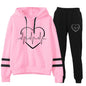 Cross-border foreign trade Europe and the United States electrocardiogram love printing long sleeve parallel bars striped sweater pants suit autumn and winter European size
