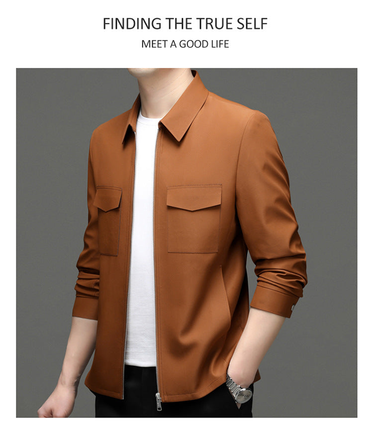 2026 Spring New Men's Jacket with Turn-Down Collar, Workwear Pockets, Short Style, Casual Top for Young and Middle-Aged Men, Trendy Men's Fashion