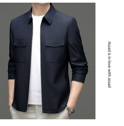 2026 Spring New Men's Jacket with Turn-Down Collar, Workwear Pockets, Short Style, Casual Top for Young and Middle-Aged Men, Trendy Men's Fashion