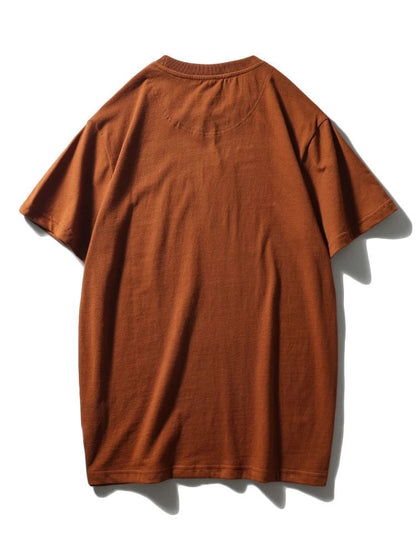 Summer men's American retro 220g technology sanding heavy industry wash cotton Ami khaji printed short sleeve solid color T-shirt