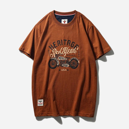 Summer men's American retro 220g technology sanding heavy industry wash cotton Ami khaji printed short sleeve solid color T-shirt