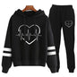 Cross-border foreign trade Europe and the United States electrocardiogram love printing long sleeve parallel bars striped sweater pants suit autumn and winter European size