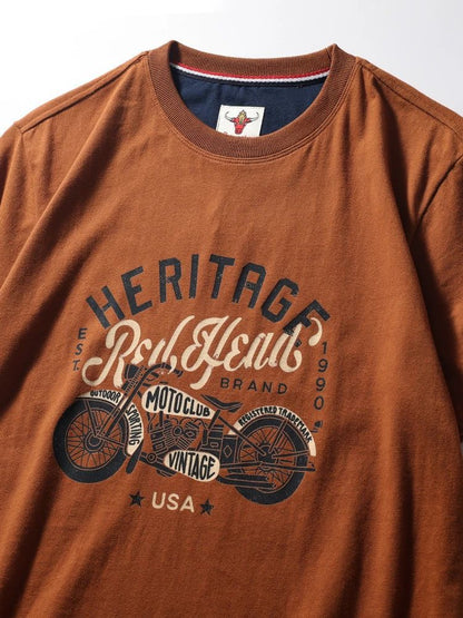 Summer men's American retro 220g technology sanding heavy industry wash cotton Ami khaji printed short sleeve solid color T-shirt