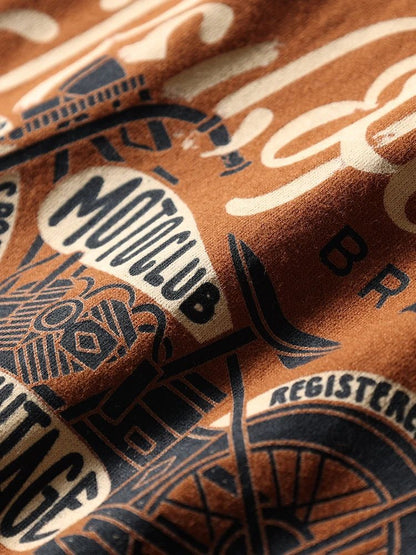 Summer men's American retro 220g technology sanding heavy industry wash cotton Ami khaji printed short sleeve solid color T-shirt