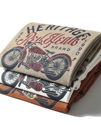 Summer men's American retro 220g technology sanding heavy industry wash cotton Ami khaji printed short sleeve solid color T-shirt