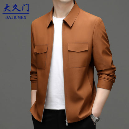 2026 Spring New Men's Jacket with Turn-Down Collar, Workwear Pockets, Short Style, Casual Top for Young and Middle-Aged Men, Trendy Men's Fashion