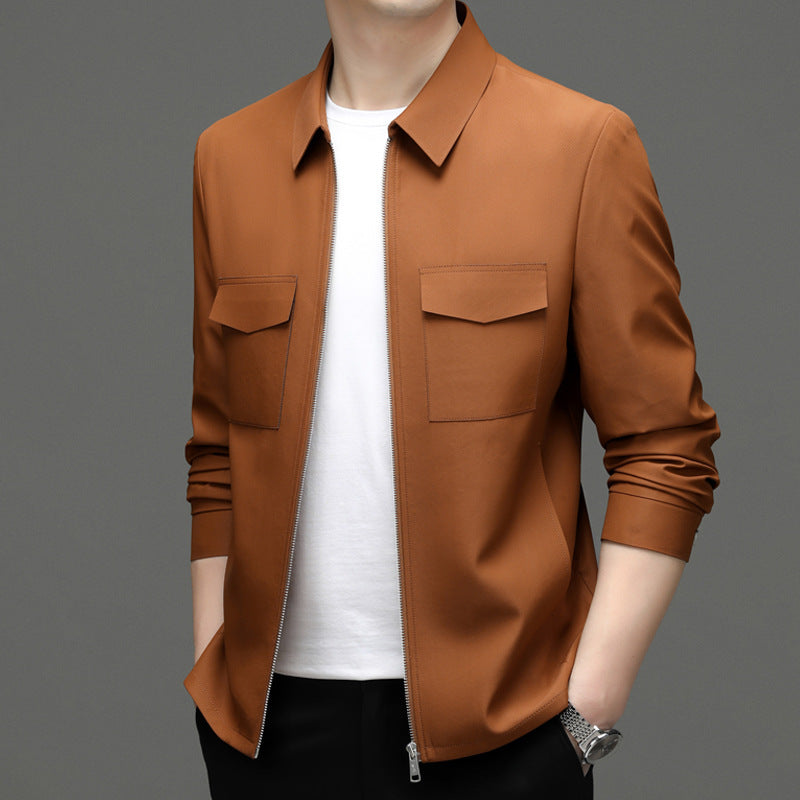 2026 Spring New Men's Jacket with Turn-Down Collar, Workwear Pockets, Short Style, Casual Top for Young and Middle-Aged Men, Trendy Men's Fashion