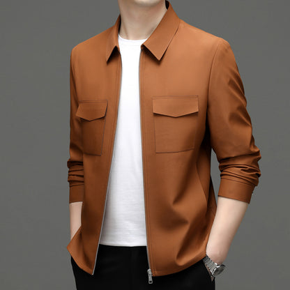 2026 Spring New Men's Jacket with Turn-Down Collar, Workwear Pockets, Short Style, Casual Top for Young and Middle-Aged Men, Trendy Men's Fashion