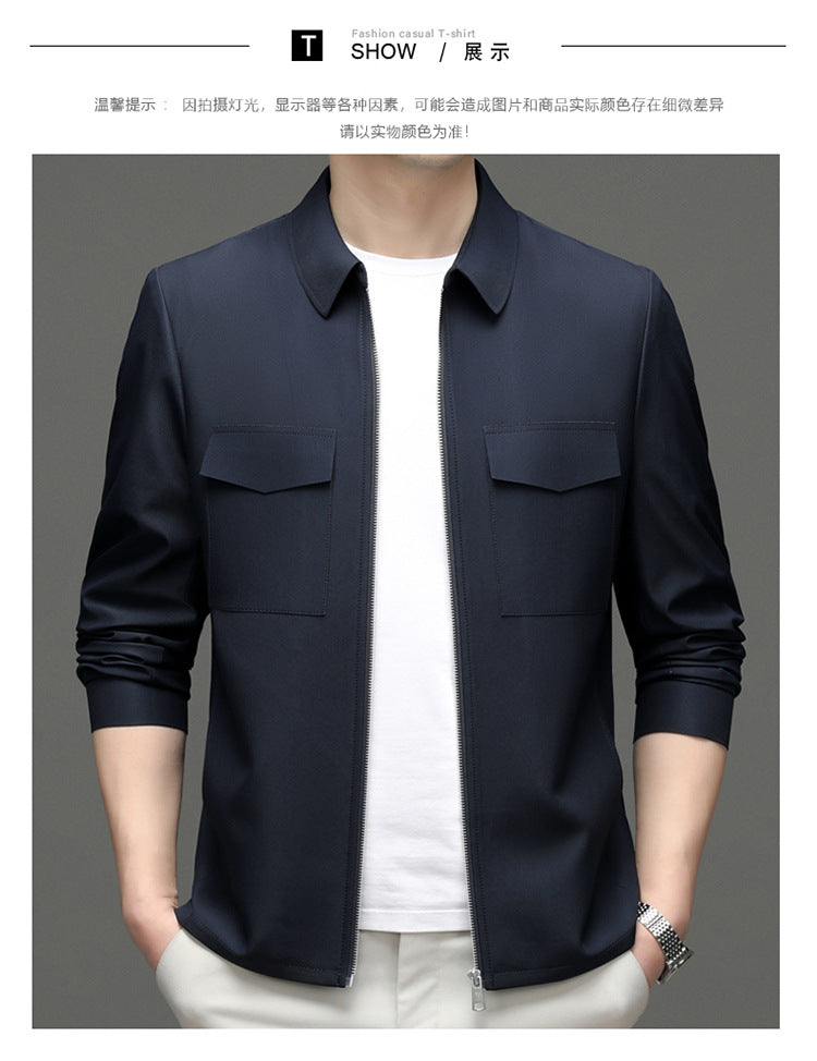 2026 Spring New Men's Jacket with Turn-Down Collar, Workwear Pockets, Short Style, Casual Top for Young and Middle-Aged Men, Trendy Men's Fashion