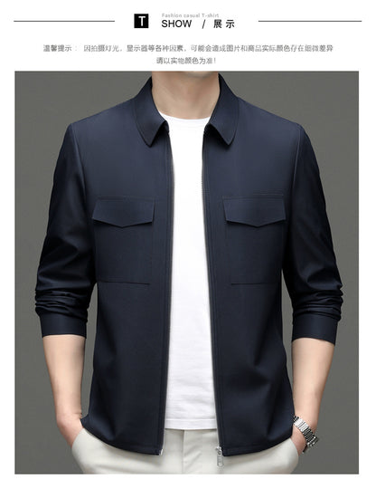 2026 Spring New Men's Jacket with Turn-Down Collar, Workwear Pockets, Short Style, Casual Top for Young and Middle-Aged Men, Trendy Men's Fashion