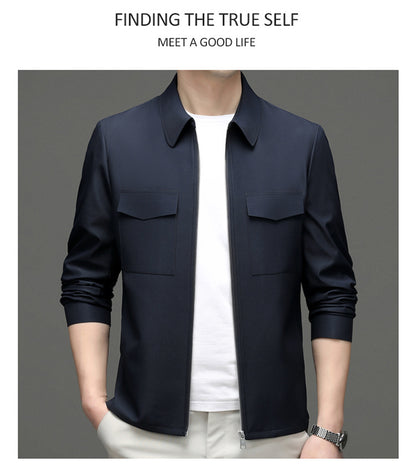 2026 Spring New Men's Jacket with Turn-Down Collar, Workwear Pockets, Short Style, Casual Top for Young and Middle-Aged Men, Trendy Men's Fashion