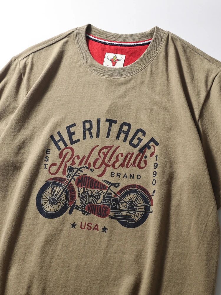 Summer men's American retro 220g technology sanding heavy industry wash cotton Ami khaji printed short sleeve solid color T-shirt