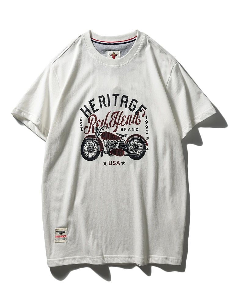 Summer men's American retro 220g technology sanding heavy industry wash cotton Ami khaji printed short sleeve solid color T-shirt