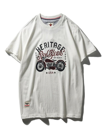 Summer men's American retro 220g technology sanding heavy industry wash cotton Ami khaji printed short sleeve solid color T-shirt