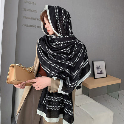 Cross-border Cotton and Linen Scarf Women's Japanese and Korean High-end Fashion Scarf Spring and Summer Sunscreen Warm Shawl Simple Scarf
