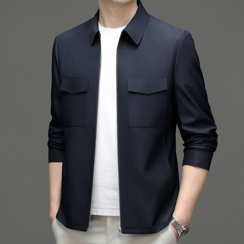 2026 Spring New Men's Jacket with Turn-Down Collar, Workwear Pockets, Short Style, Casual Top for Young and Middle-Aged Men, Trendy Men's Fashion