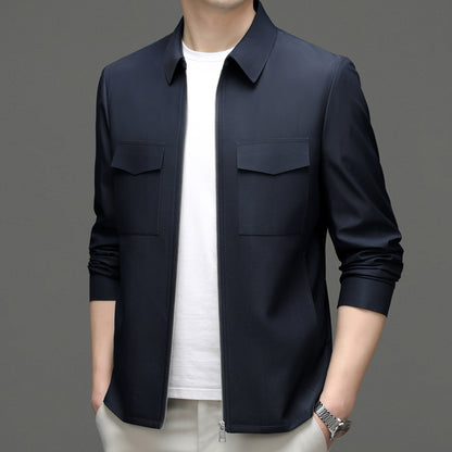 2026 Spring New Men's Jacket with Turn-Down Collar, Workwear Pockets, Short Style, Casual Top for Young and Middle-Aged Men, Trendy Men's Fashion