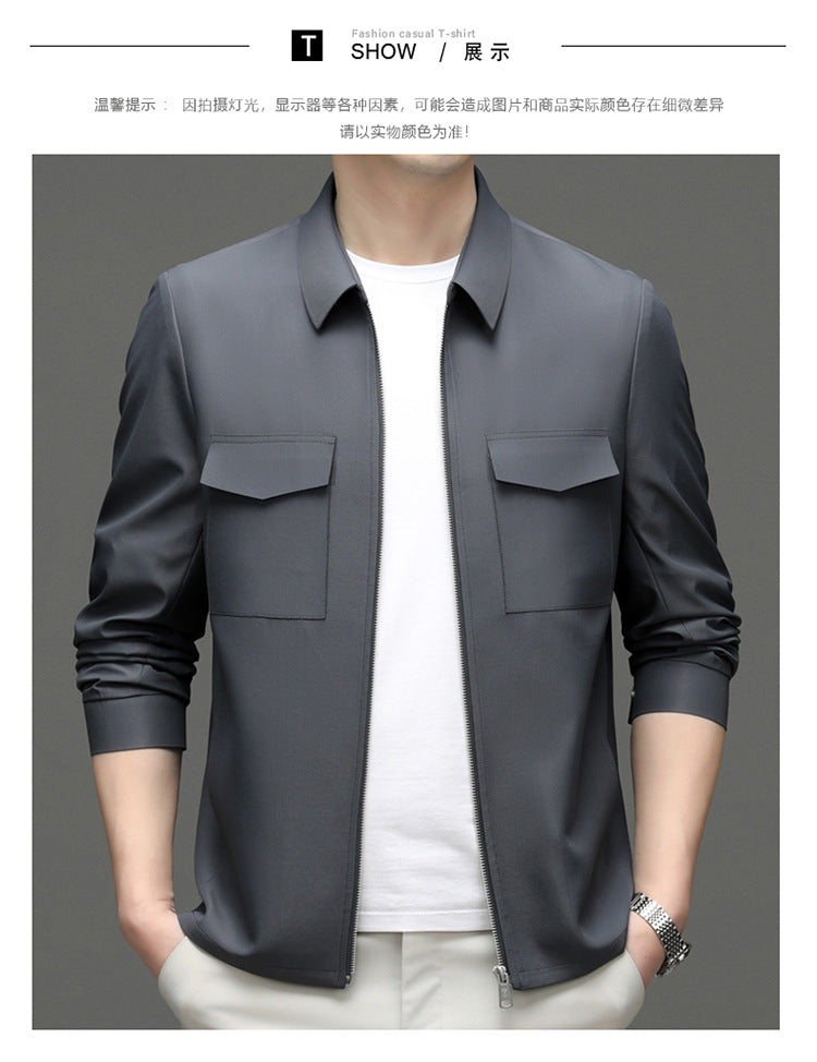 2026 Spring New Men's Jacket with Turn-Down Collar, Workwear Pockets, Short Style, Casual Top for Young and Middle-Aged Men, Trendy Men's Fashion