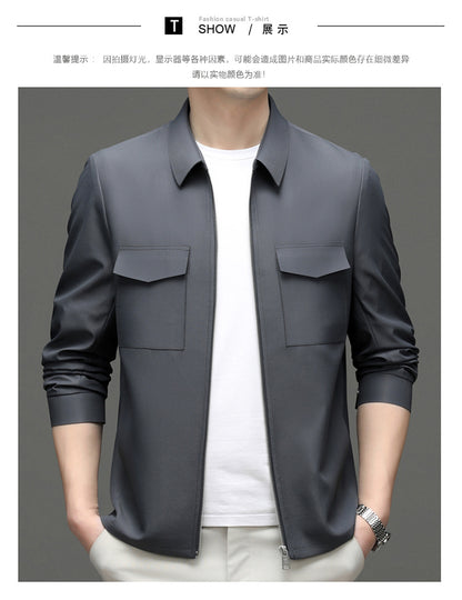 2026 Spring New Men's Jacket with Turn-Down Collar, Workwear Pockets, Short Style, Casual Top for Young and Middle-Aged Men, Trendy Men's Fashion