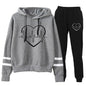 Cross-border foreign trade Europe and the United States electrocardiogram love printing long sleeve parallel bars striped sweater pants suit autumn and winter European size