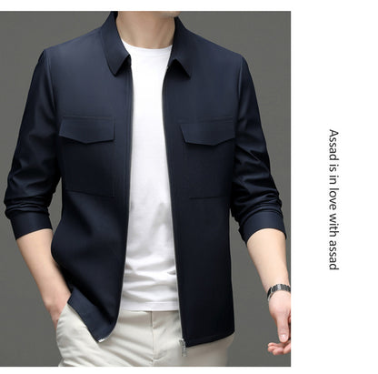 2026 Spring New Men's Jacket with Turn-Down Collar, Workwear Pockets, Short Style, Casual Top for Young and Middle-Aged Men, Trendy Men's Fashion