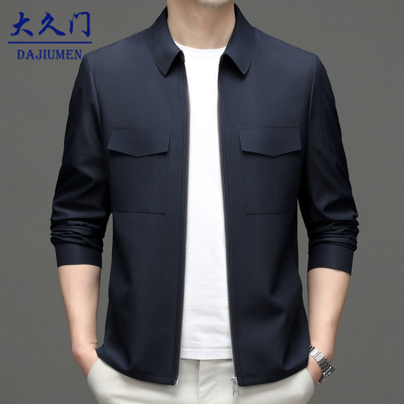 2026 Spring New Men's Jacket with Turn-Down Collar, Workwear Pockets, Short Style, Casual Top for Young and Middle-Aged Men, Trendy Men's Fashion