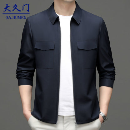 2026 Spring New Men's Jacket with Turn-Down Collar, Workwear Pockets, Short Style, Casual Top for Young and Middle-Aged Men, Trendy Men's Fashion