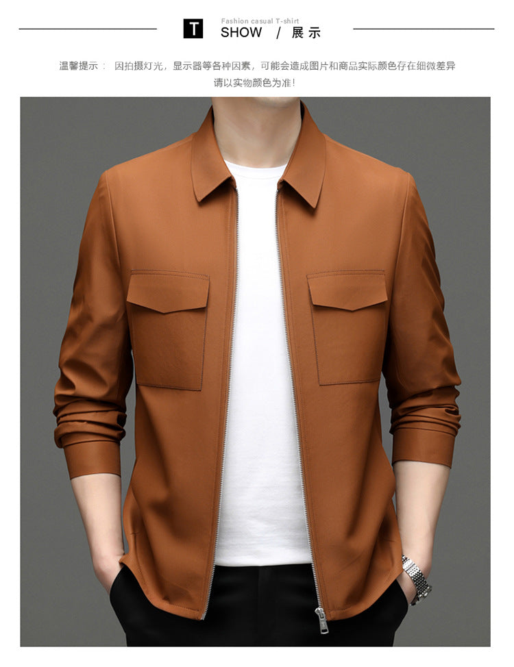 2026 Spring New Men's Jacket with Turn-Down Collar, Workwear Pockets, Short Style, Casual Top for Young and Middle-Aged Men, Trendy Men's Fashion