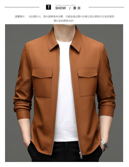 2026 Spring New Men's Jacket with Turn-Down Collar, Workwear Pockets, Short Style, Casual Top for Young and Middle-Aged Men, Trendy Men's Fashion