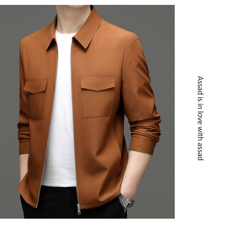 2026 Spring New Men's Jacket with Turn-Down Collar, Workwear Pockets, Short Style, Casual Top for Young and Middle-Aged Men, Trendy Men's Fashion