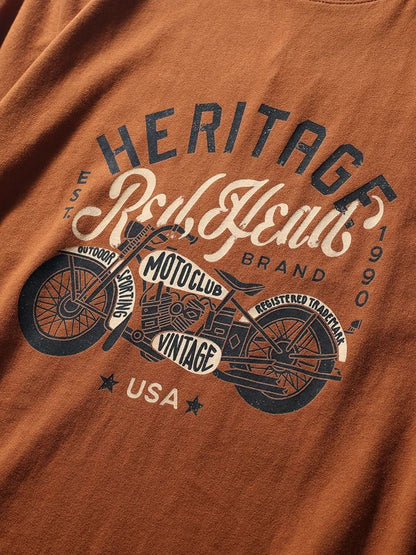 Summer men's American retro 220g technology sanding heavy industry wash cotton Ami khaji printed short sleeve solid color T-shirt