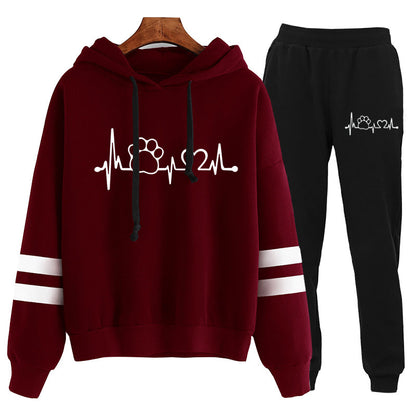 Cross-border supply Europe and the United States ECG dog feet printed parallel bars striped sweater jacket suit sweater European code plus size