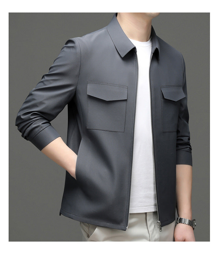 2026 Spring New Men's Jacket with Turn-Down Collar, Workwear Pockets, Short Style, Casual Top for Young and Middle-Aged Men, Trendy Men's Fashion