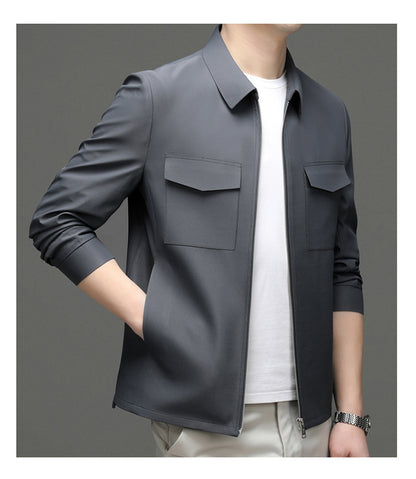 2026 Spring New Men's Jacket with Turn-Down Collar, Workwear Pockets, Short Style, Casual Top for Young and Middle-Aged Men, Trendy Men's Fashion