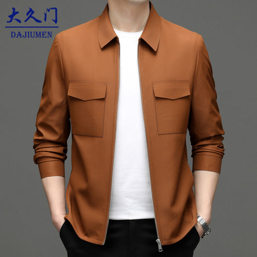 2026 Spring New Men's Jacket with Turn-Down Collar, Workwear Pockets, Short Style, Casual Top for Young and Middle-Aged Men, Trendy Men's Fashion