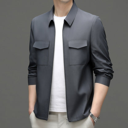 2026 Spring New Men's Jacket with Turn-Down Collar, Workwear Pockets, Short Style, Casual Top for Young and Middle-Aged Men, Trendy Men's Fashion