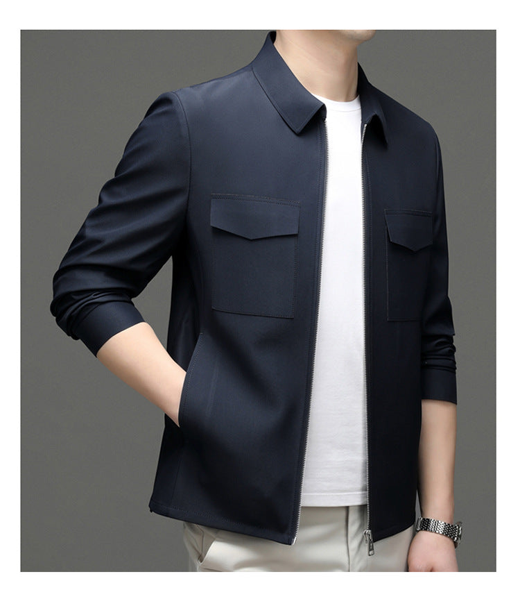 2026 Spring New Men's Jacket with Turn-Down Collar, Workwear Pockets, Short Style, Casual Top for Young and Middle-Aged Men, Trendy Men's Fashion