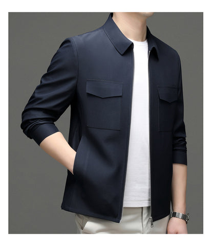 2026 Spring New Men's Jacket with Turn-Down Collar, Workwear Pockets, Short Style, Casual Top for Young and Middle-Aged Men, Trendy Men's Fashion