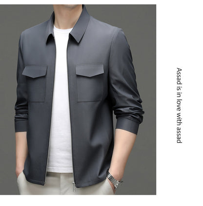 2026 Spring New Men's Jacket with Turn-Down Collar, Workwear Pockets, Short Style, Casual Top for Young and Middle-Aged Men, Trendy Men's Fashion