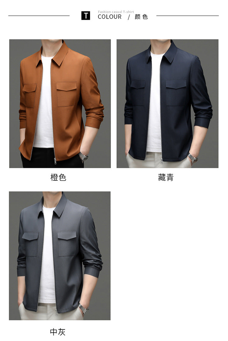 2026 Spring New Men's Jacket with Turn-Down Collar, Workwear Pockets, Short Style, Casual Top for Young and Middle-Aged Men, Trendy Men's Fashion