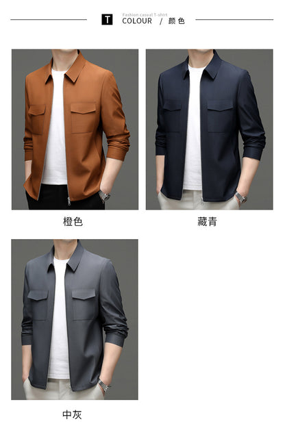 2026 Spring New Men's Jacket with Turn-Down Collar, Workwear Pockets, Short Style, Casual Top for Young and Middle-Aged Men, Trendy Men's Fashion