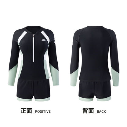 Swimsuit Female Student Sports Girl Conservative Split Boxer Long-Sleeved Swimsuit Hot Spring New 2025 Sun Protection Slimming Look