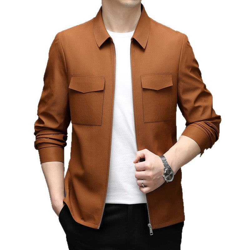 2026 Spring New Men's Jacket with Turn-Down Collar, Workwear Pockets, Short Style, Casual Top for Young and Middle-Aged Men, Trendy Men's Fashion