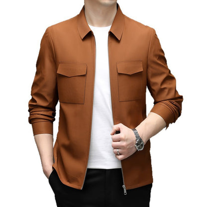 2026 Spring New Men's Jacket with Turn-Down Collar, Workwear Pockets, Short Style, Casual Top for Young and Middle-Aged Men, Trendy Men's Fashion